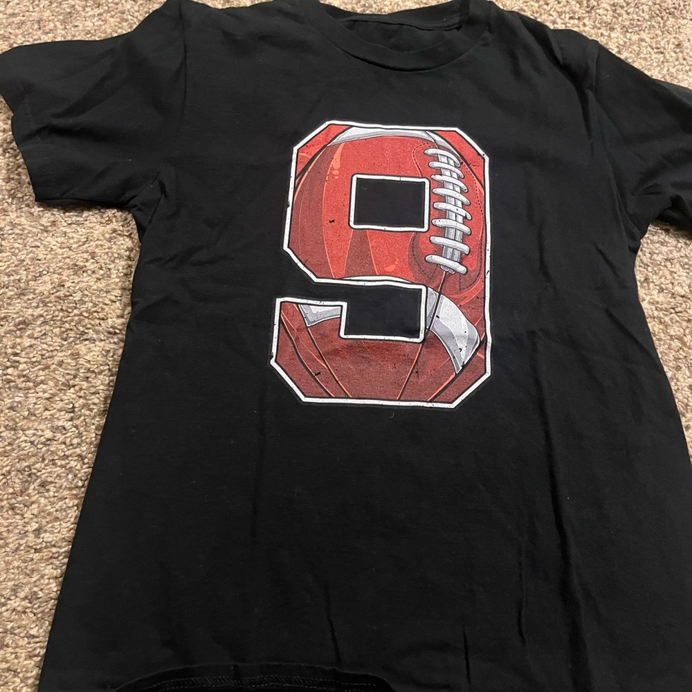 NEW Black Kids Shirt with Red Football Graphic Sz L